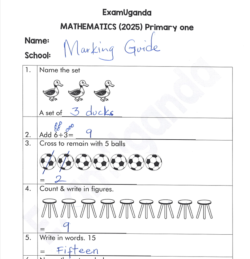 Primary 1: MATHEMATICS: End of Term Two Examinations