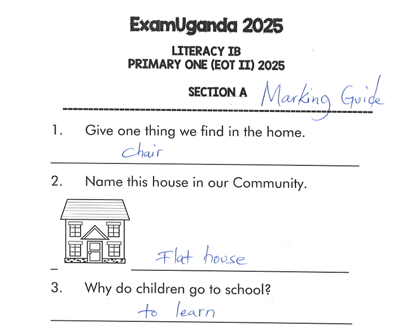 Primary 1: LITERACY 1B: End of Term Two Examinations